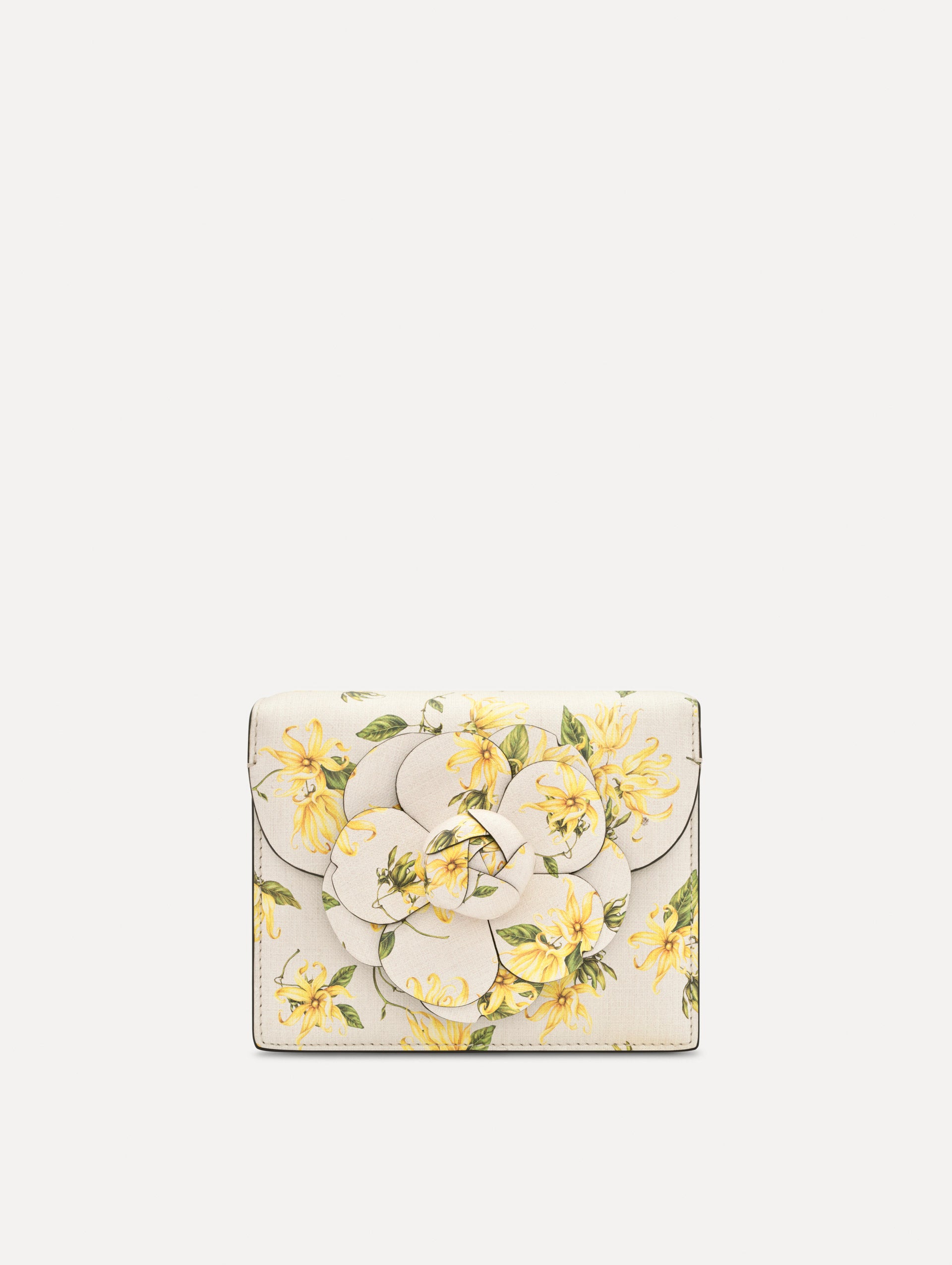 The Ylang Ylang Printed Mini TRO Bag in Yellow. Front View.