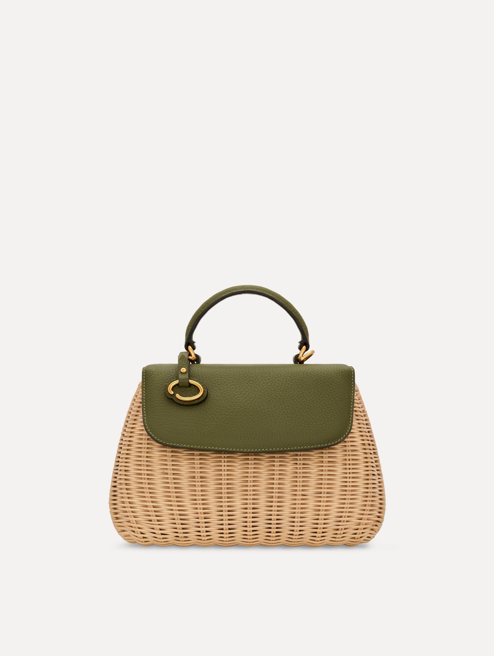 The Mini Poppy in Wicker in Olive. Front View.