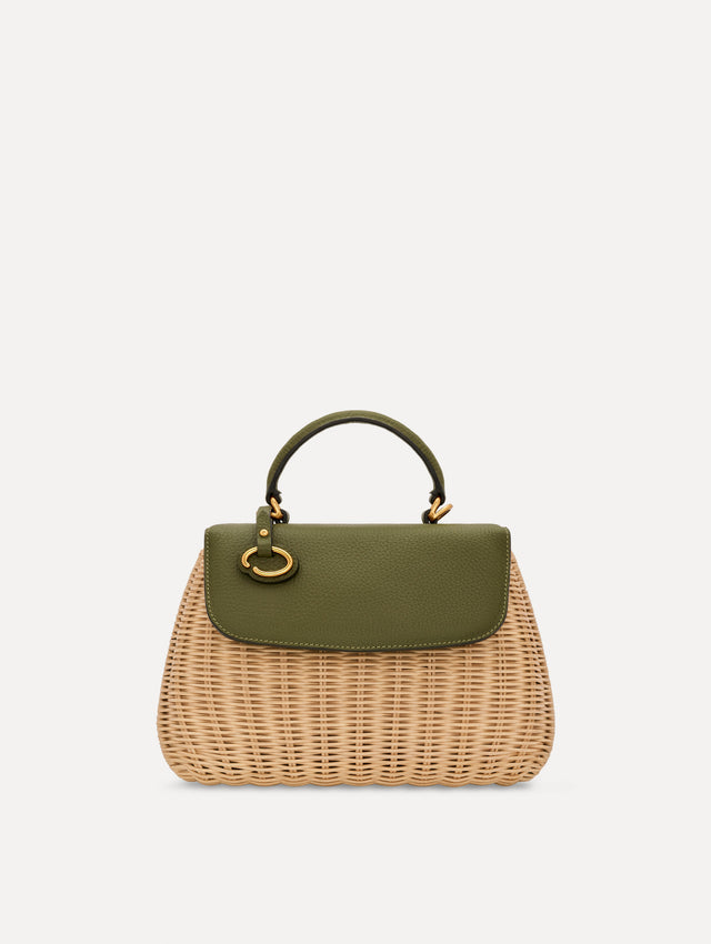 The Mini Poppy in Wicker in Olive. Front View.
