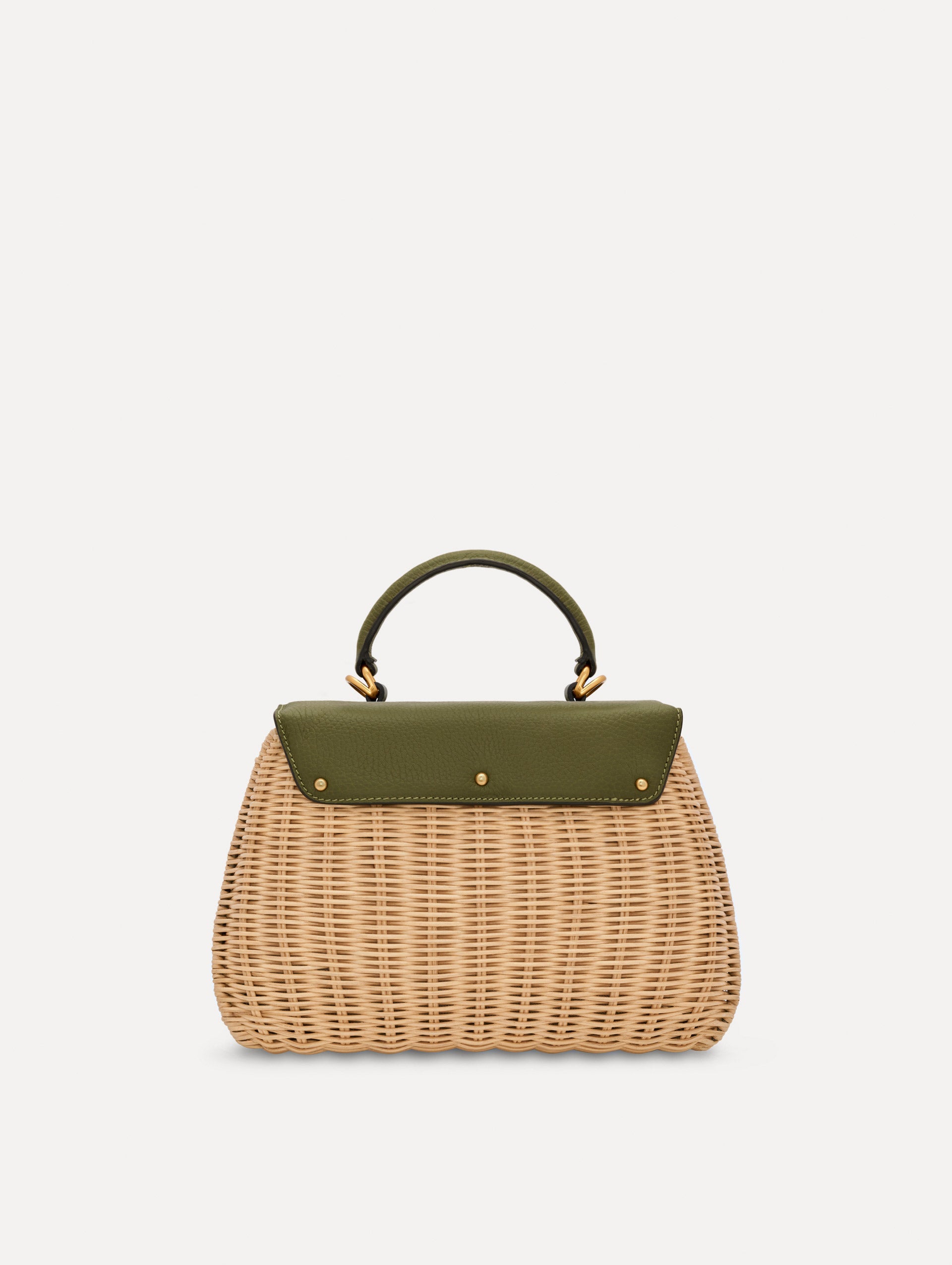 The Mini Poppy in Wicker in Olive. Back View.