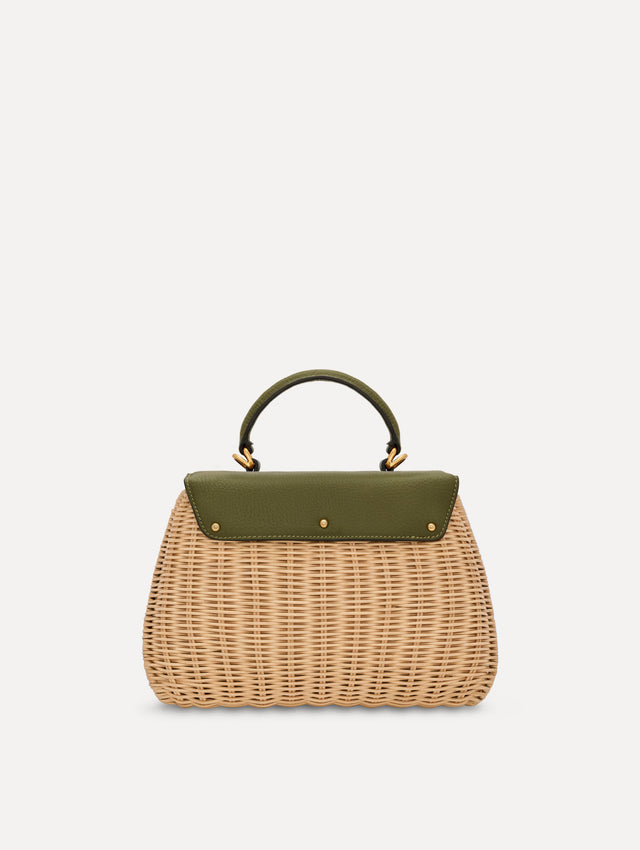 The Mini Poppy in Wicker in Olive. Back View.