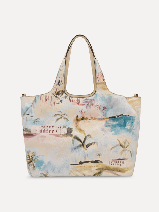 The Topaz bag adorned with the Dominican Landscape print. Front View.