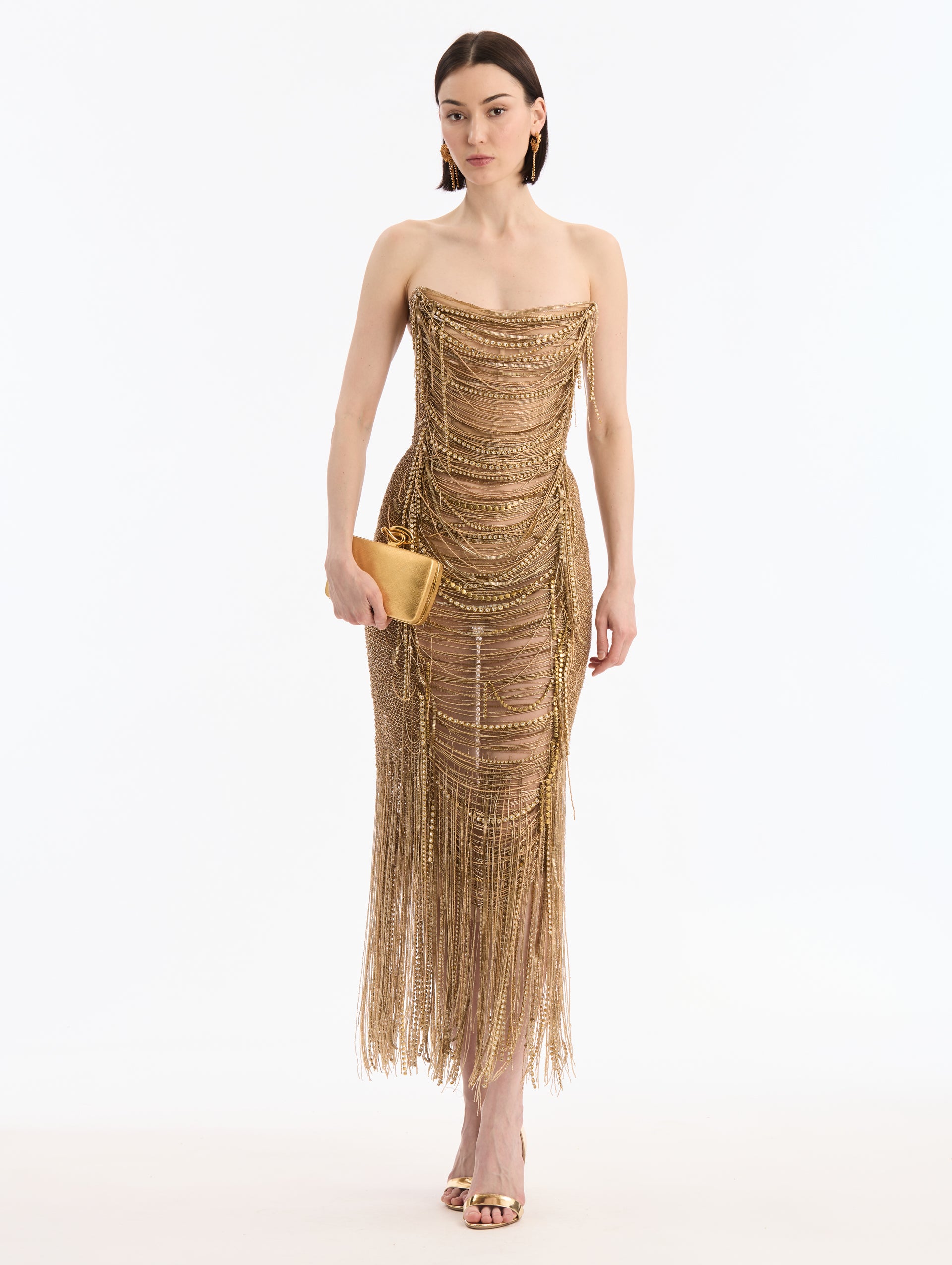 Gold Clutch with Golden Knot Clasp Closure. Side View. 