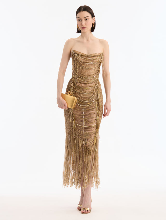 Gold Clutch with Golden Knot Clasp Closure. Side View. 