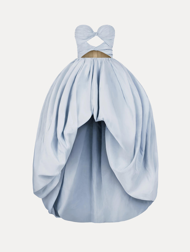 Silk Faille High-Low Gown in Saltwater. Front view.