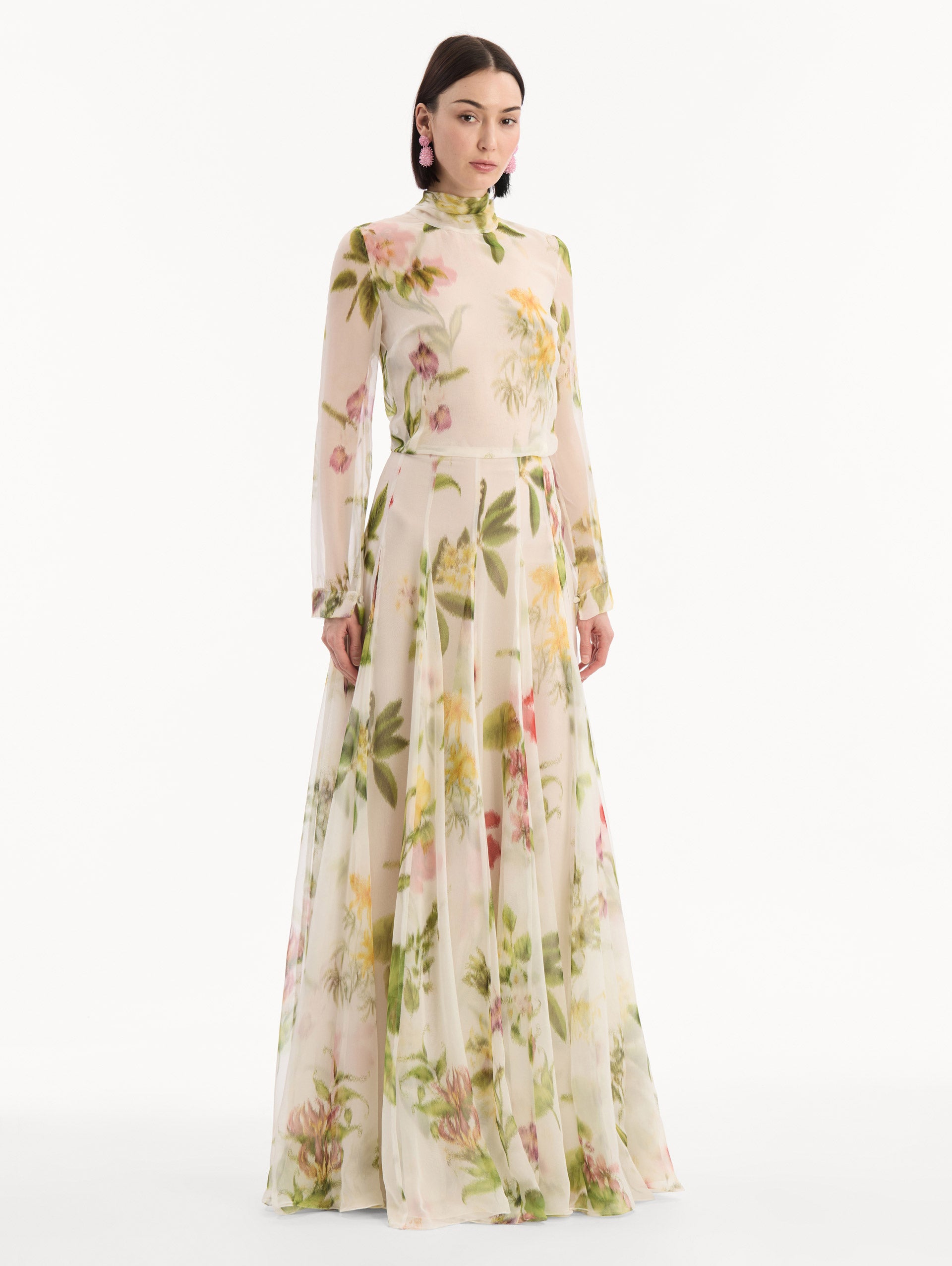 Chiné Dominican Mixed-Floral Chiffon Gown 14
