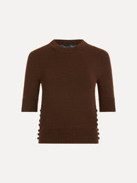 Button-Detail Pullover in Mahogany. Front view.