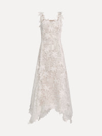 Dominican Landscape Guipure Dress in white. front view.