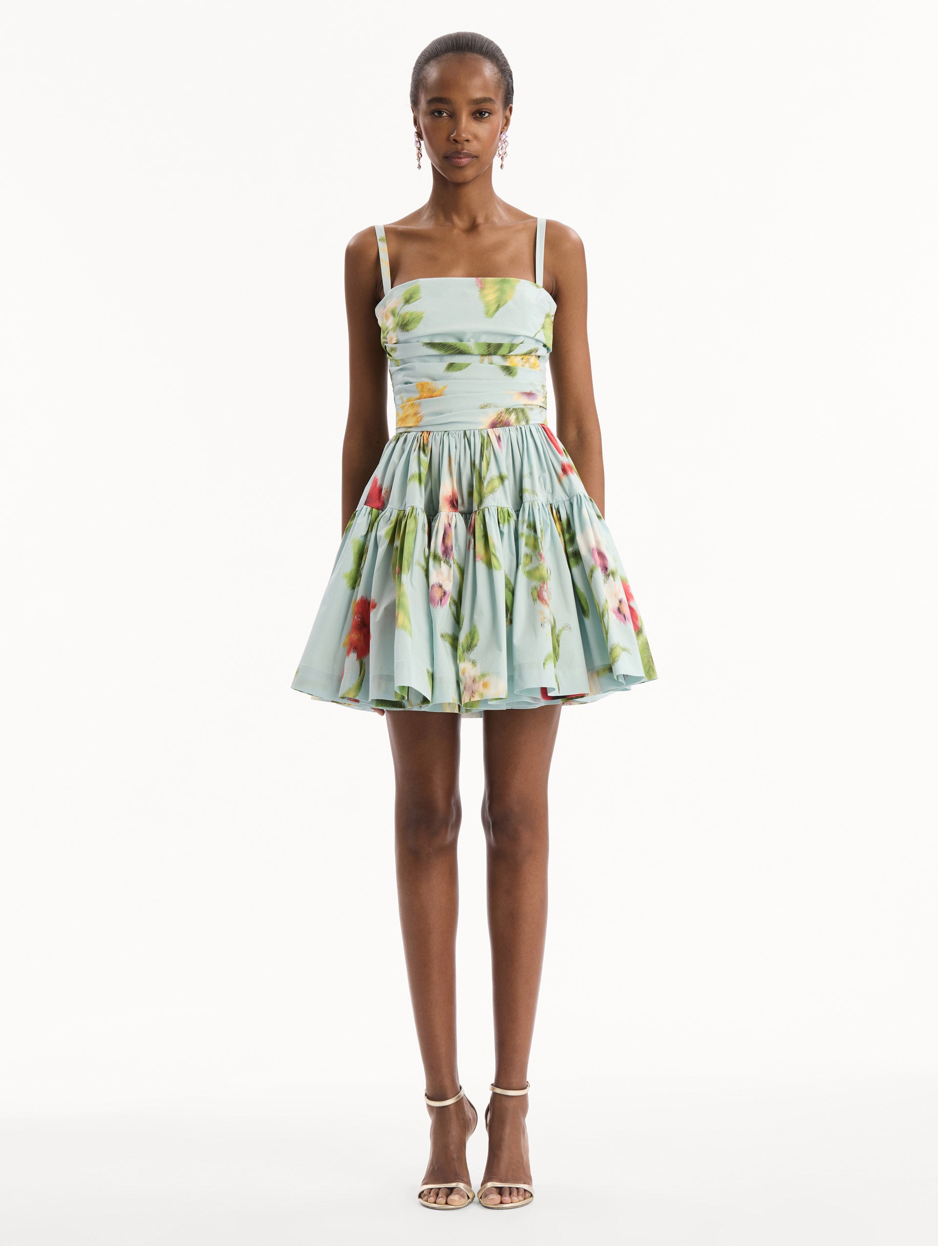 cotton tiered dress Oscar de la Renta Chiné Dominican Mixed-cotton Poplin Tiered Dress