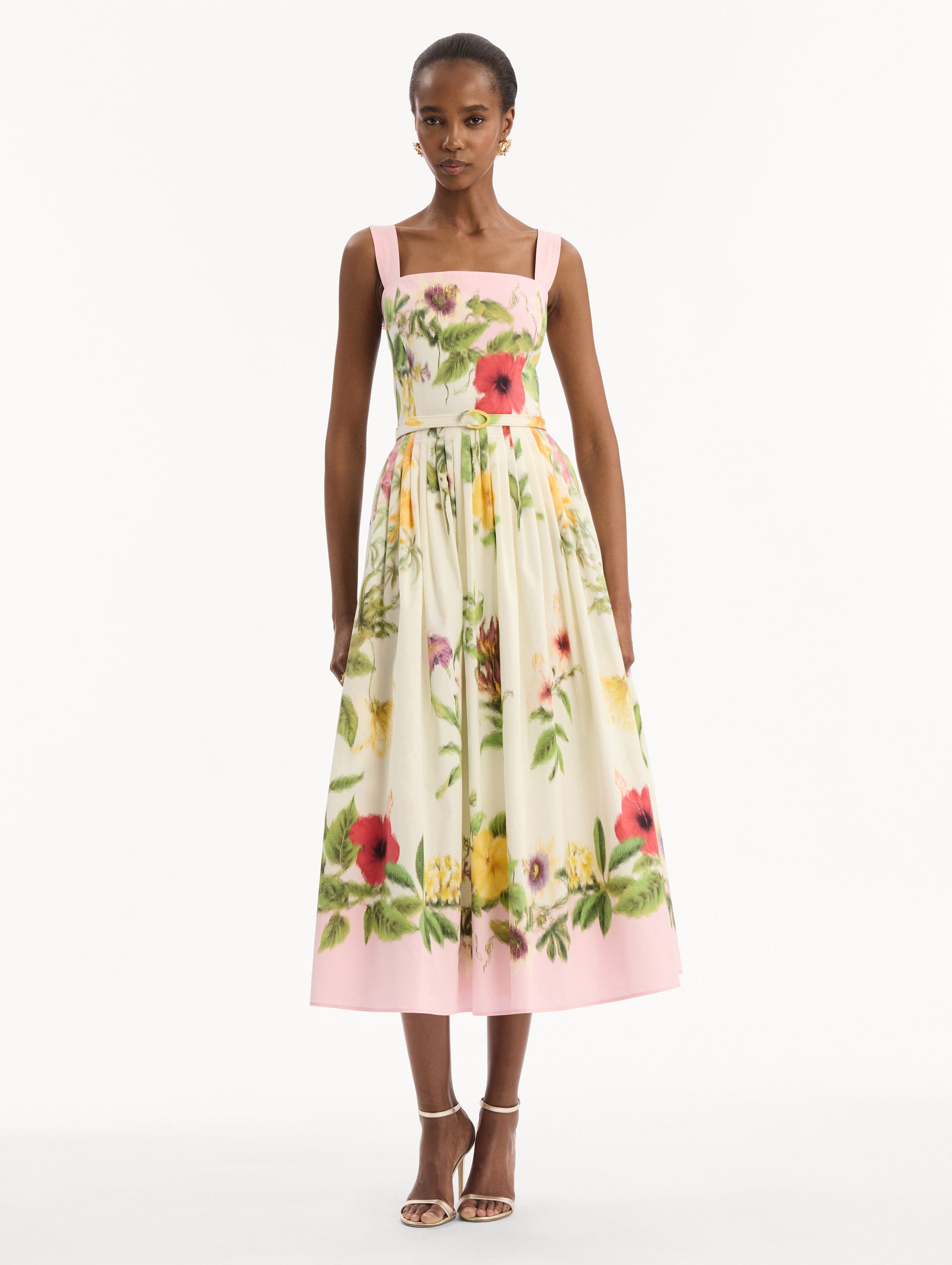 flower cotton dress Oscar de la Renta Floral Poplin Midi-Dress - Pink Multi Plus-Size Short Wedding Guest inspired print Pant Waist Size (Inches):40 honest-pricing