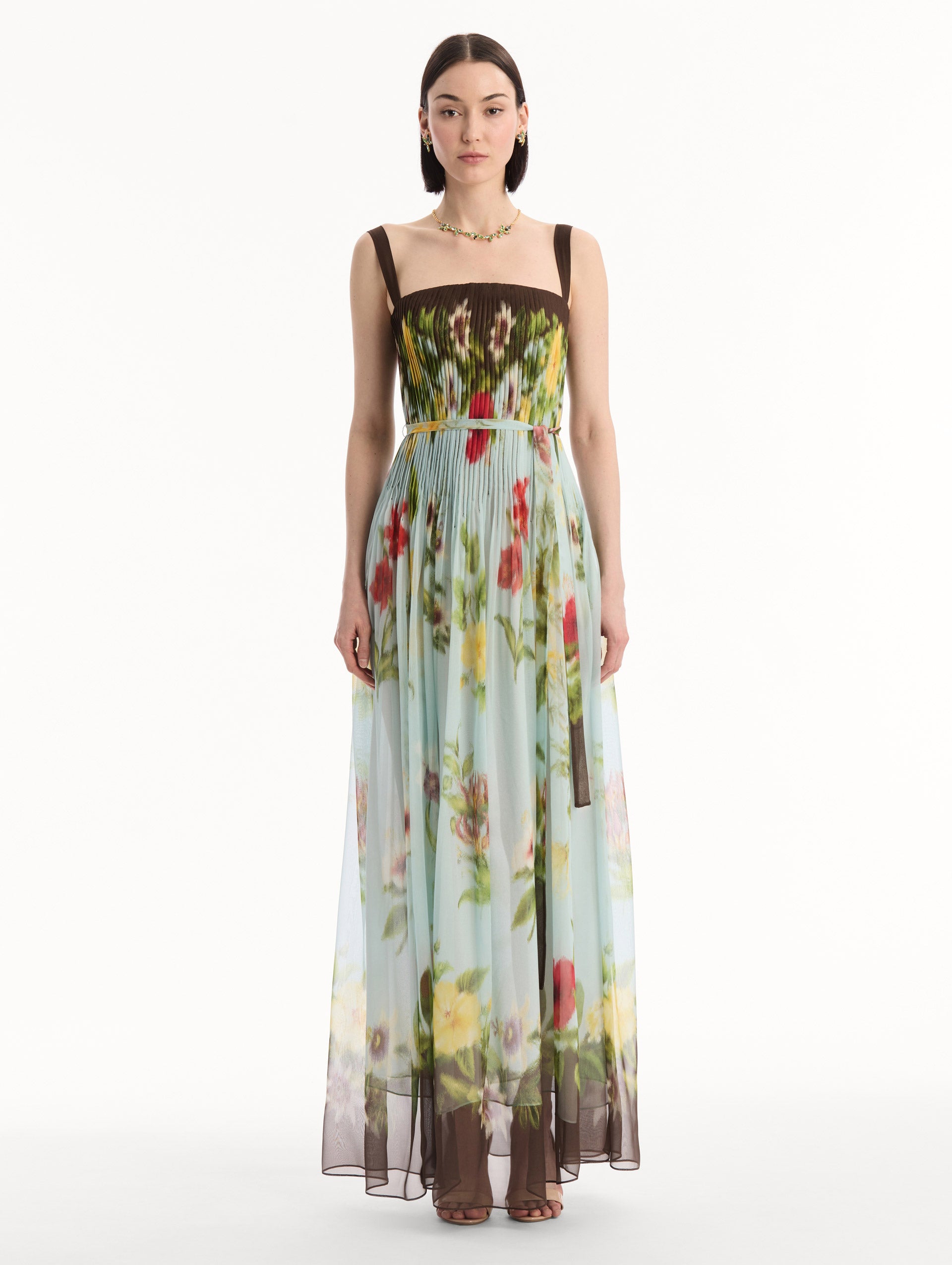 Dominican Mixed-Floral Silk Chiffon Gown 12
