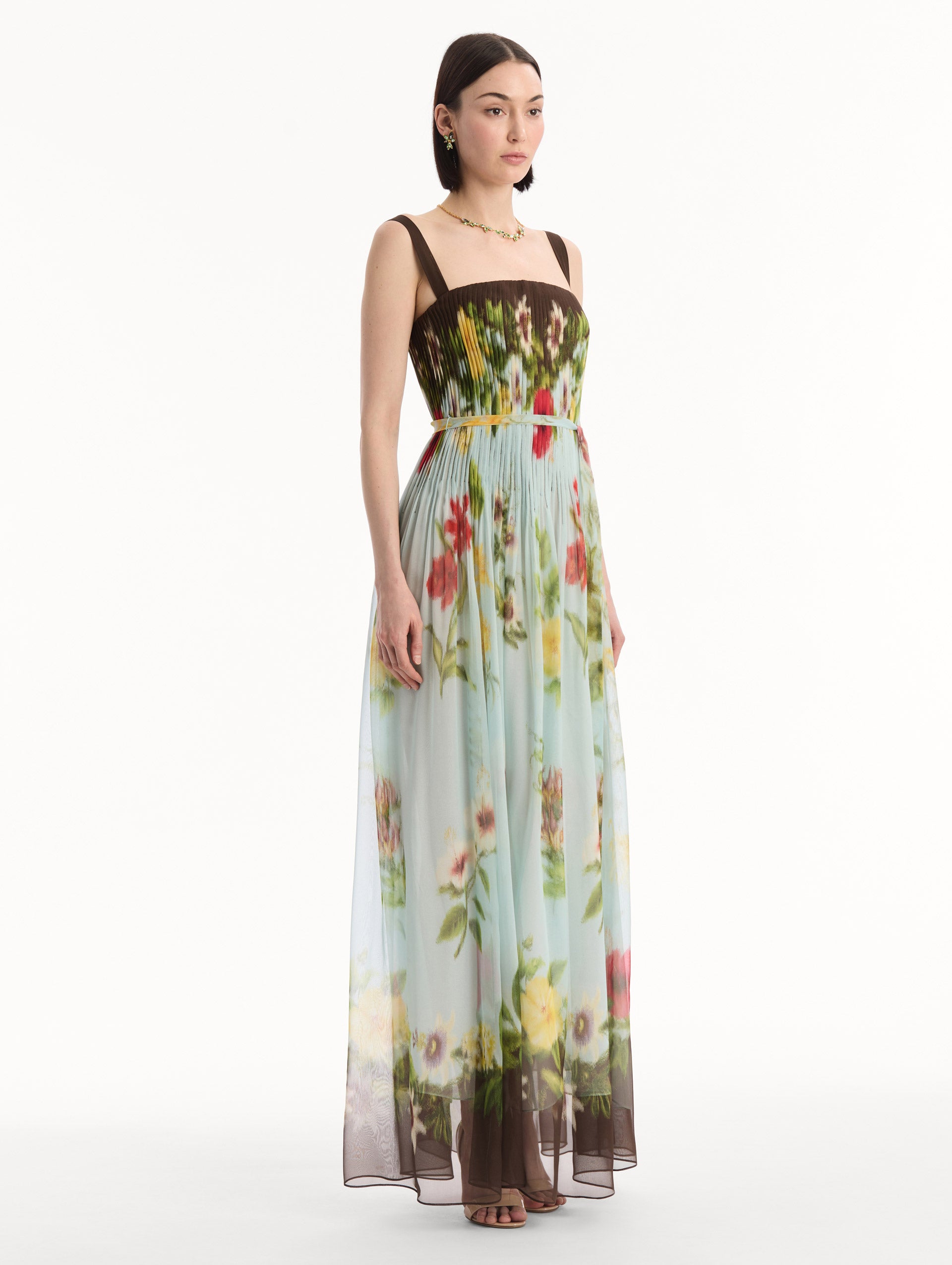 Dominican Mixed-Floral Silk Chiffon Gown 12