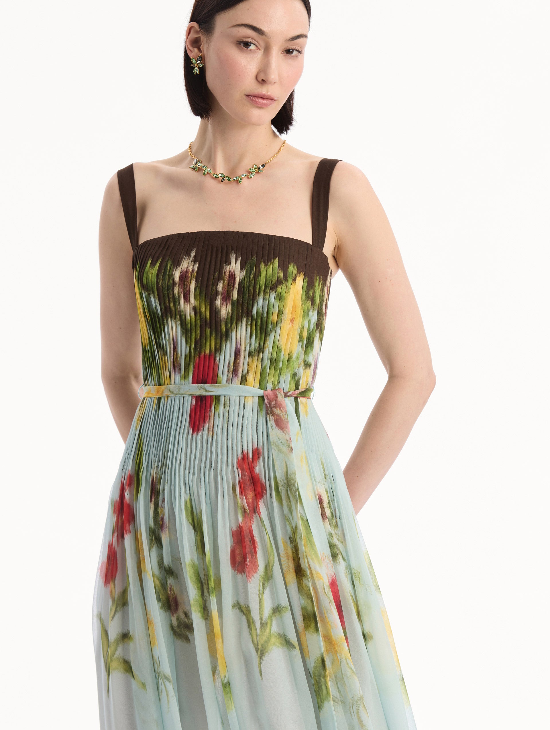 Dominican Mixed-Floral Silk Chiffon Gown 12