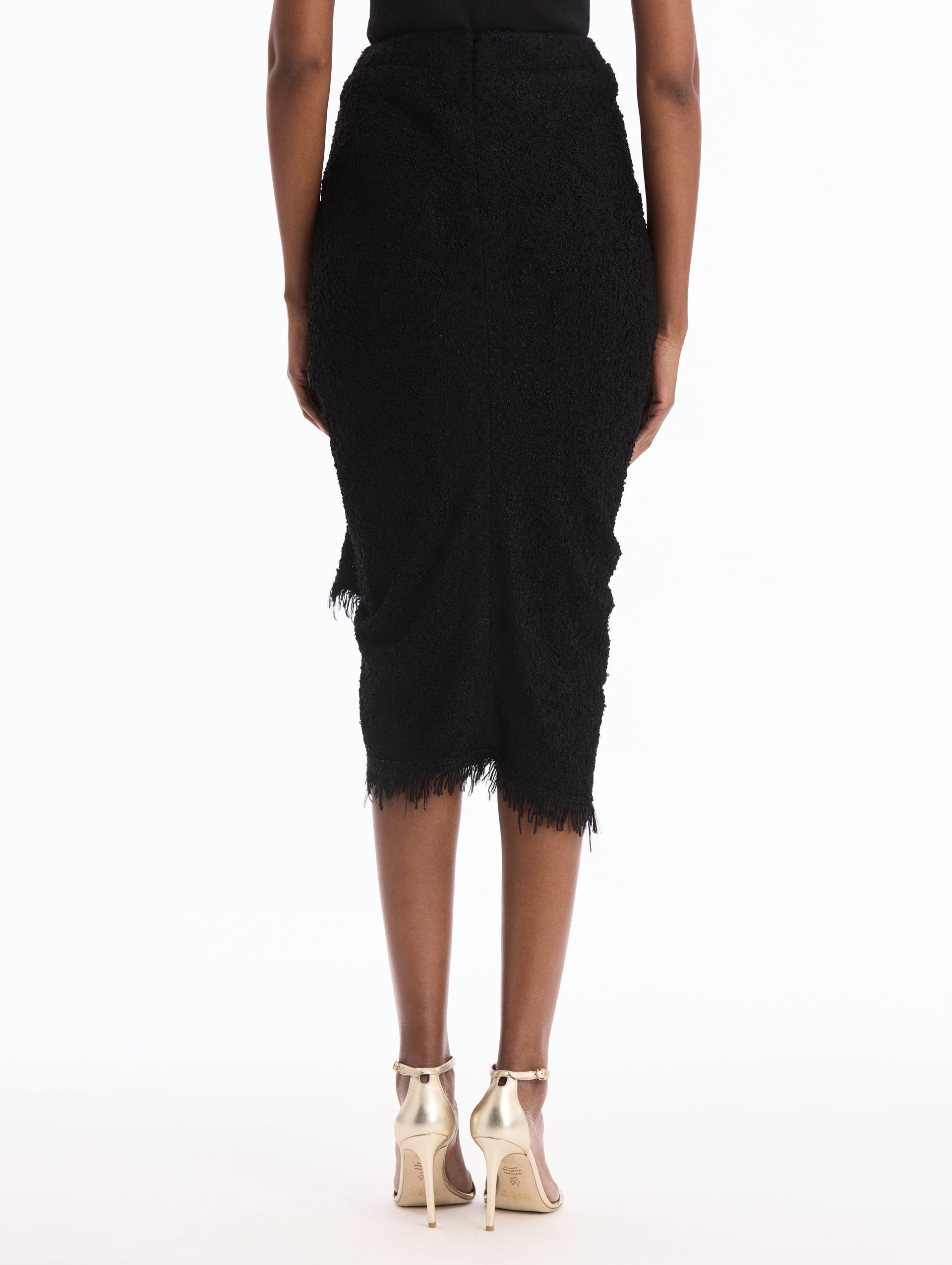 Black Draped Bouclé Skirt. Back View.