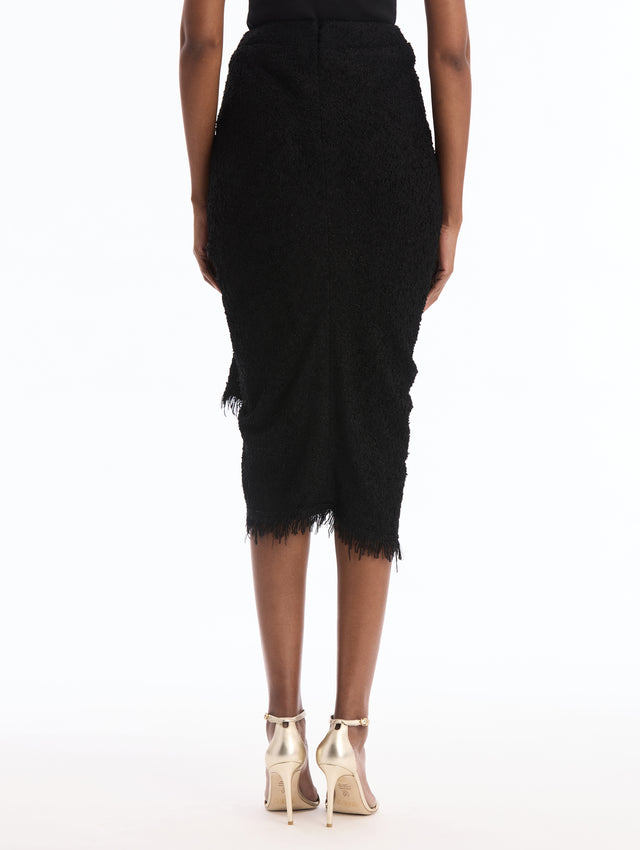 Black Draped Bouclé Skirt. Back View.