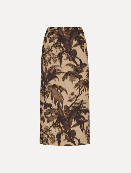 Chiné Palm Leaves Pencil Skirt