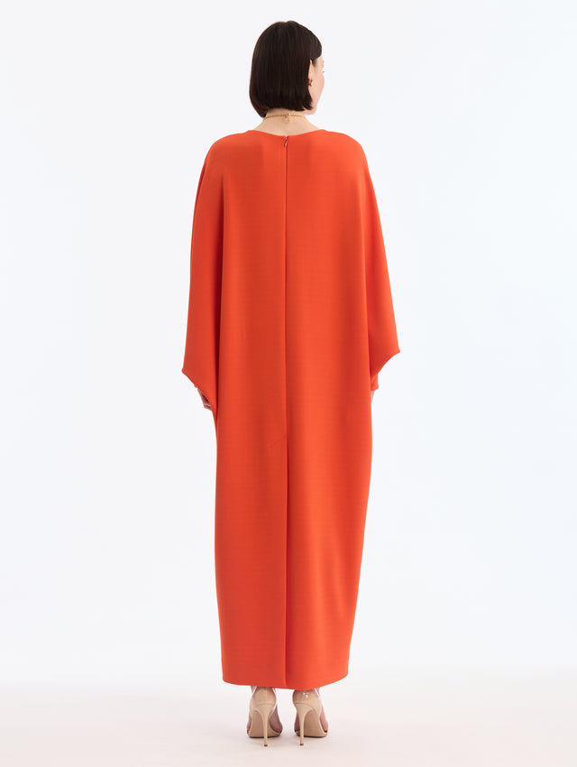 Paprika Center-Slit Neckline Caftan. Ankle Length. Long Sleeve. Back View.