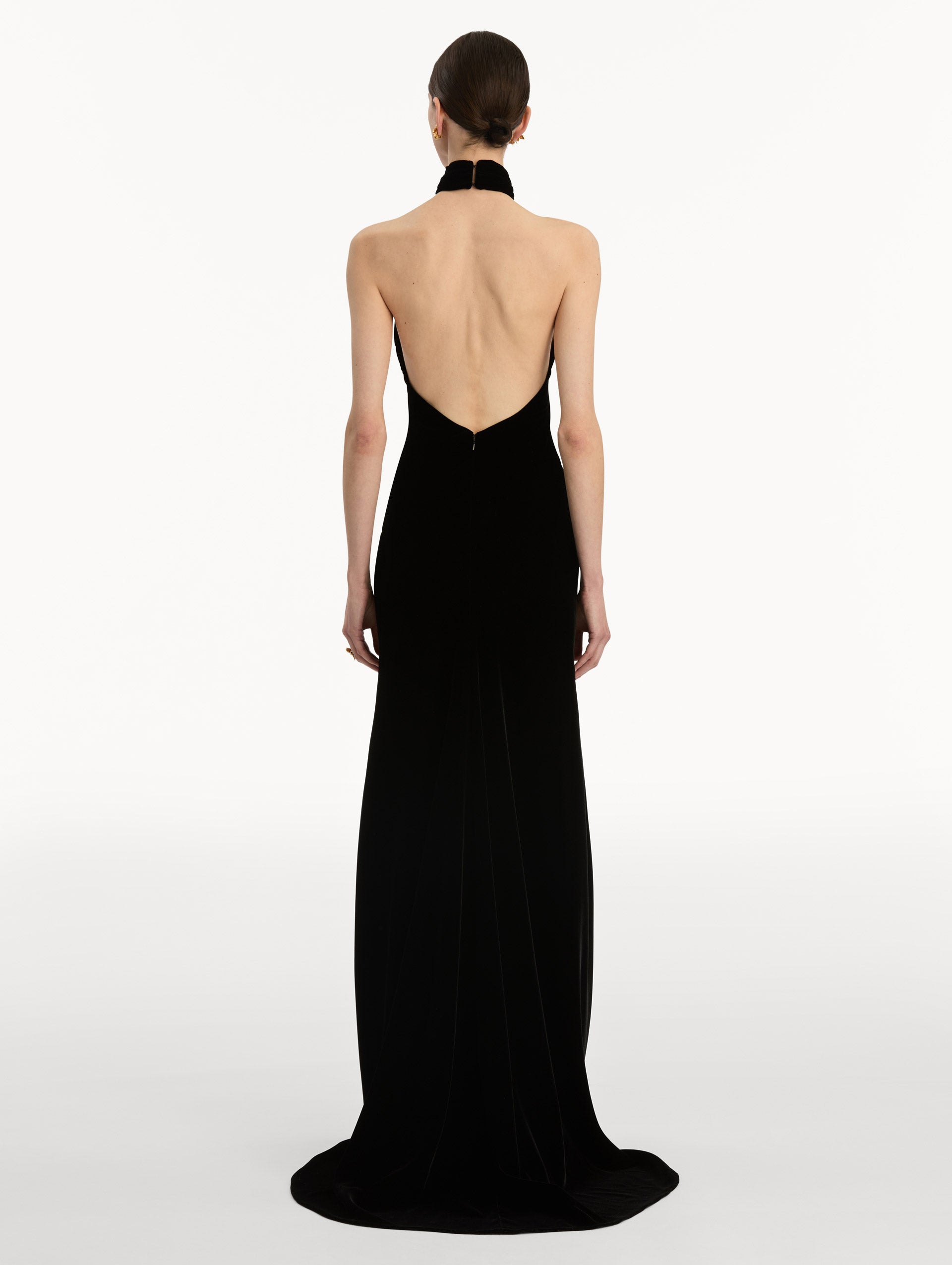 Oscar de La Renta Leaf Embroidered Velvet Gown