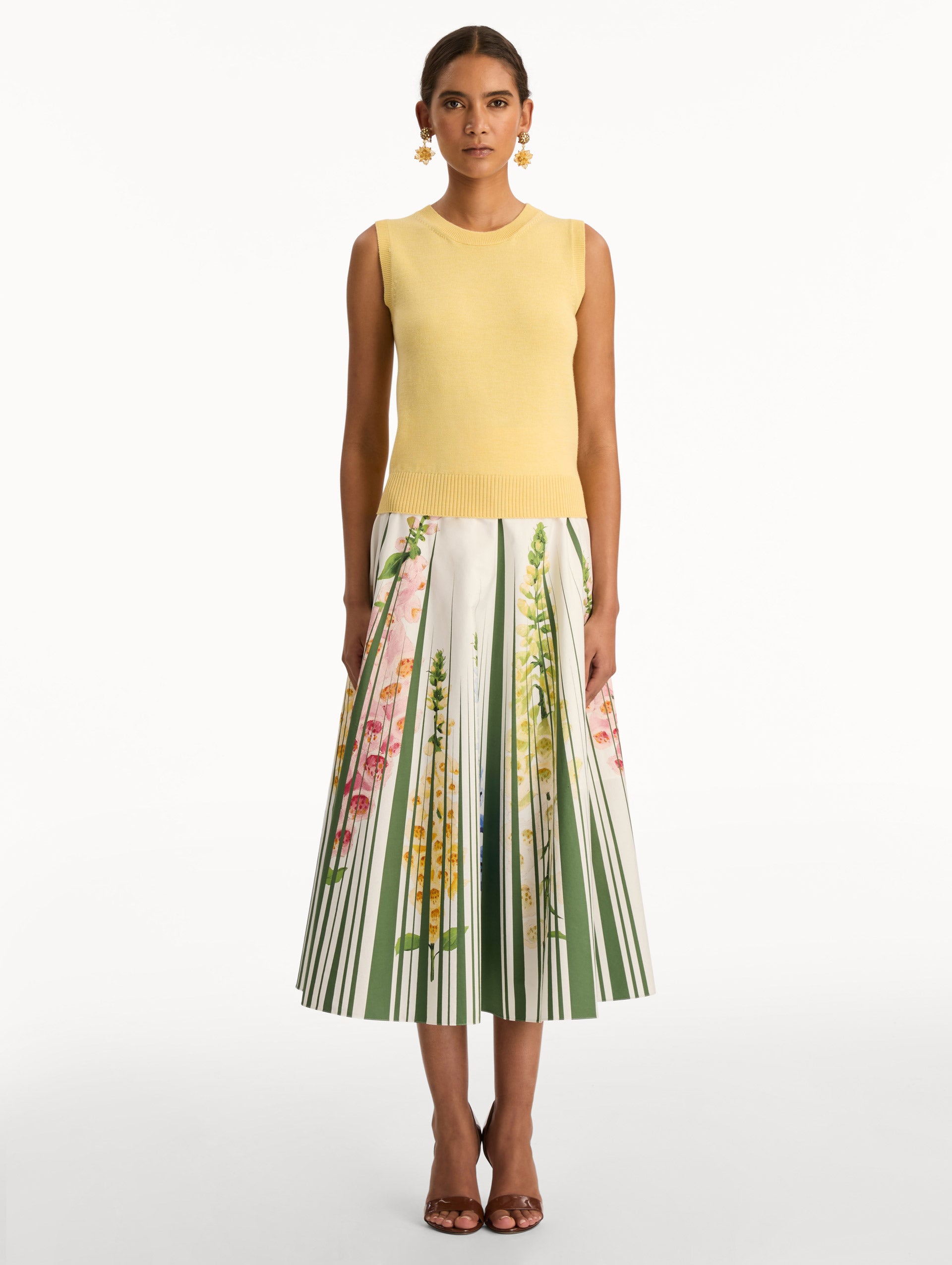 Yellow Virgin Wool Tank with ribbed hem. Front View.