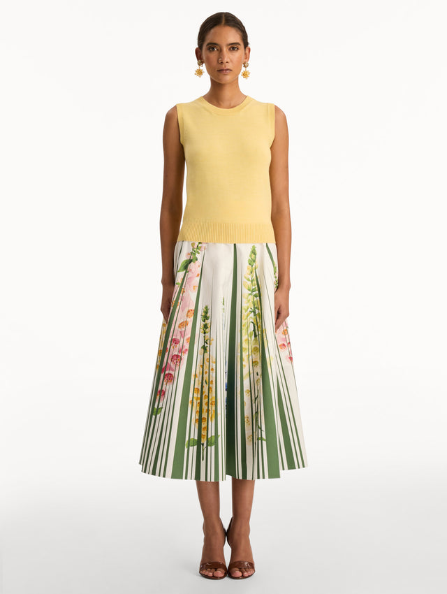 Yellow Virgin Wool Tank with ribbed hem. Front View.