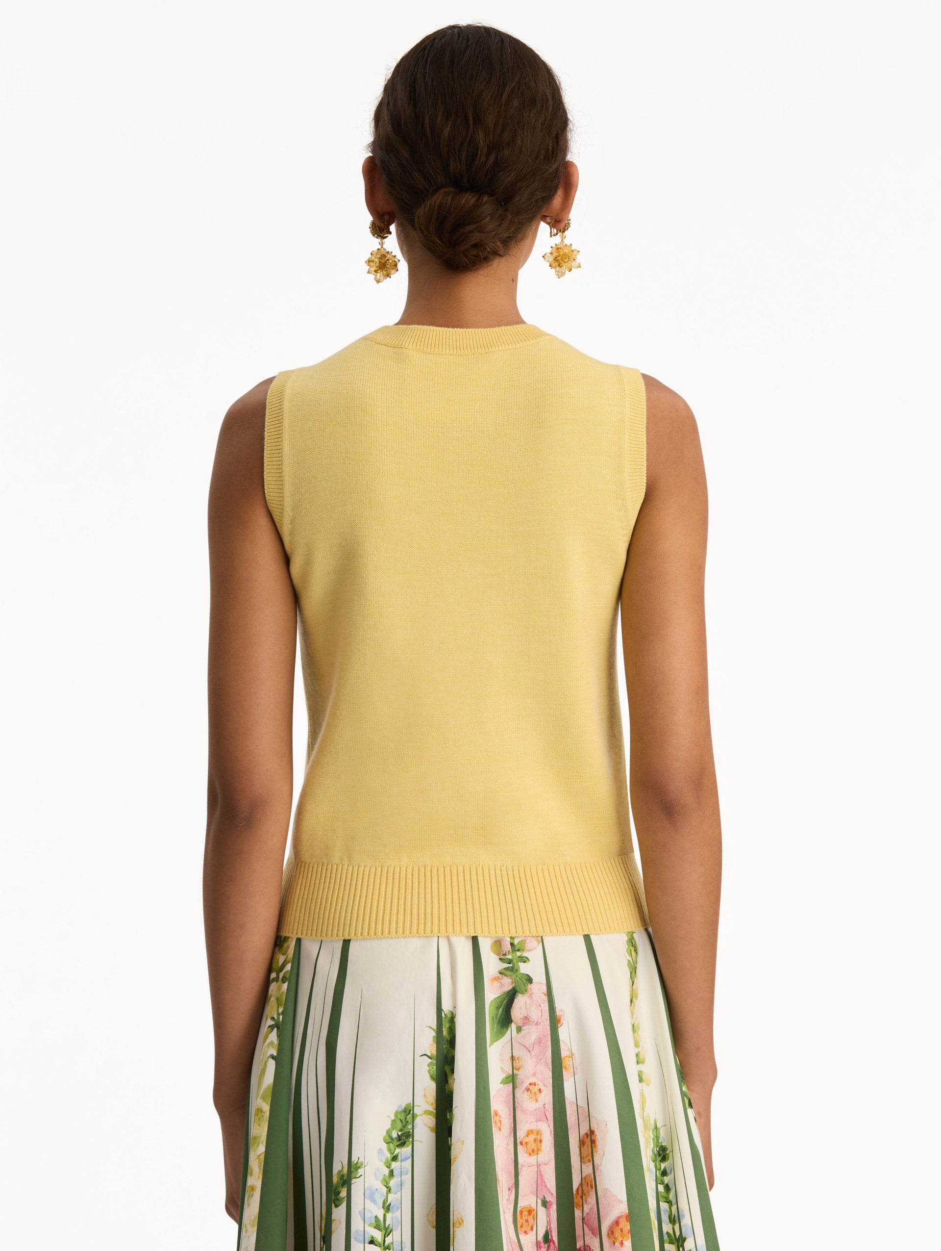 Yellow Virgin Wool Tank with ribbed hem. Back View.