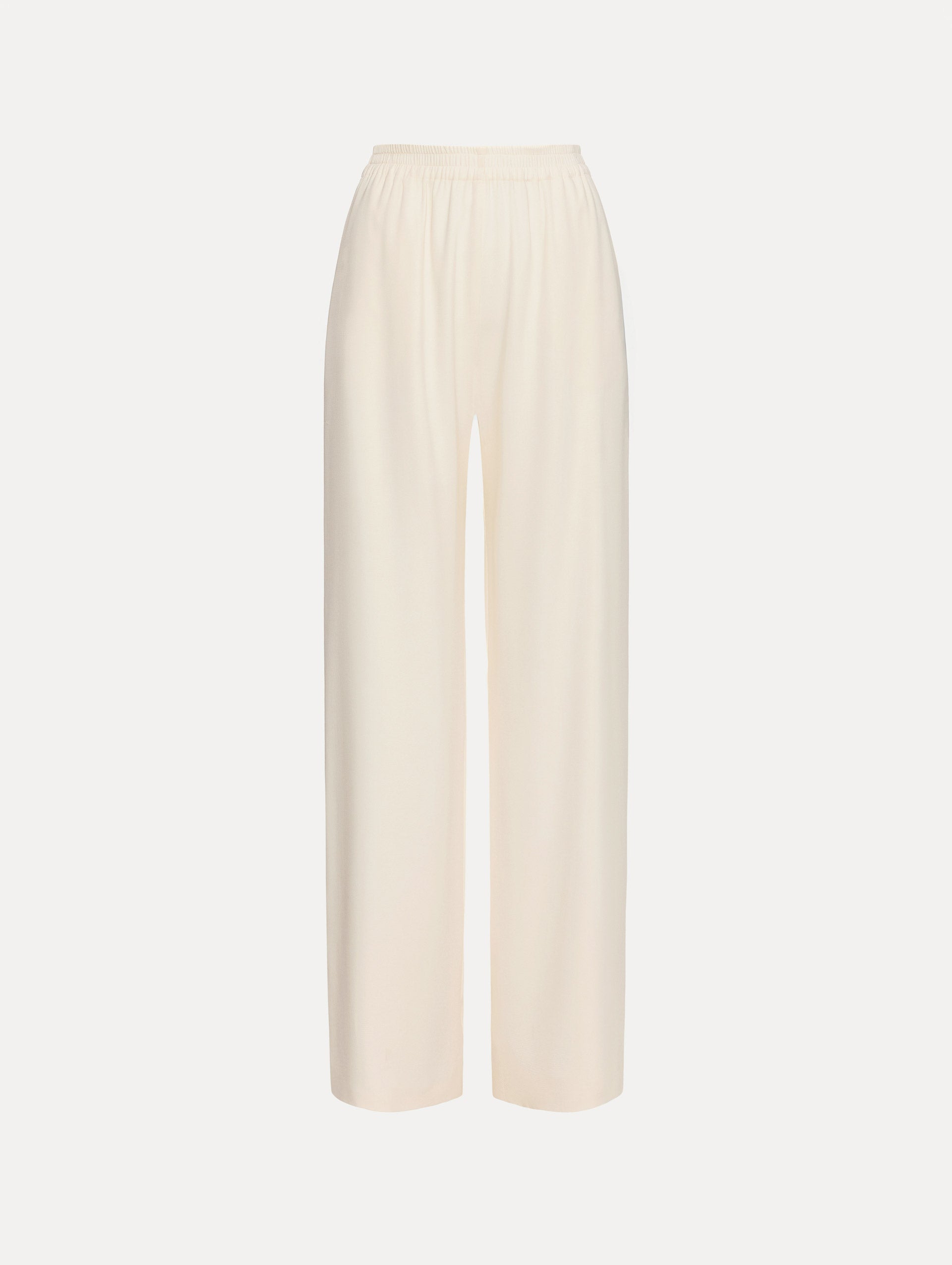 Ivory Silk Georgette Wide Leg Pant with an elastic waistband.