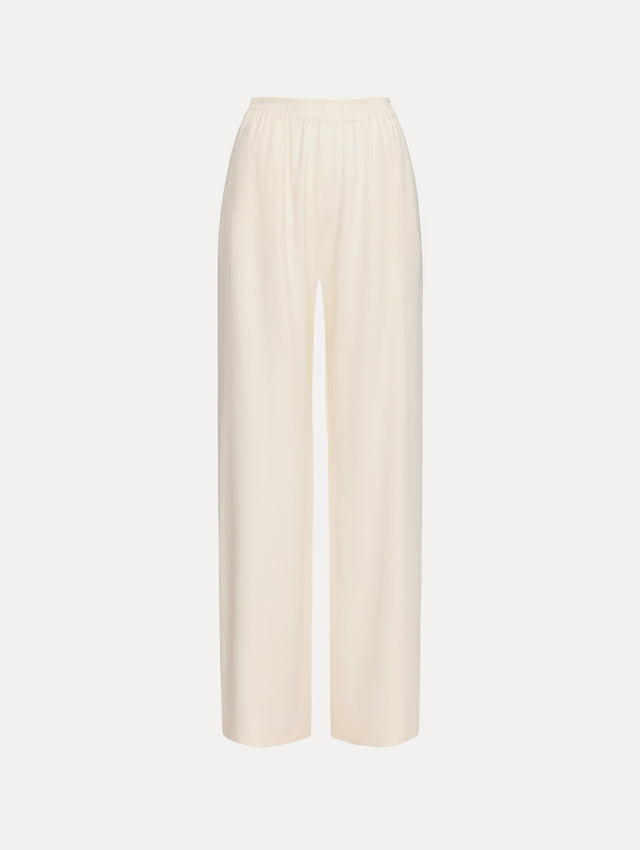 Ivory Silk Georgette Wide Leg Pant with an elastic waistband.