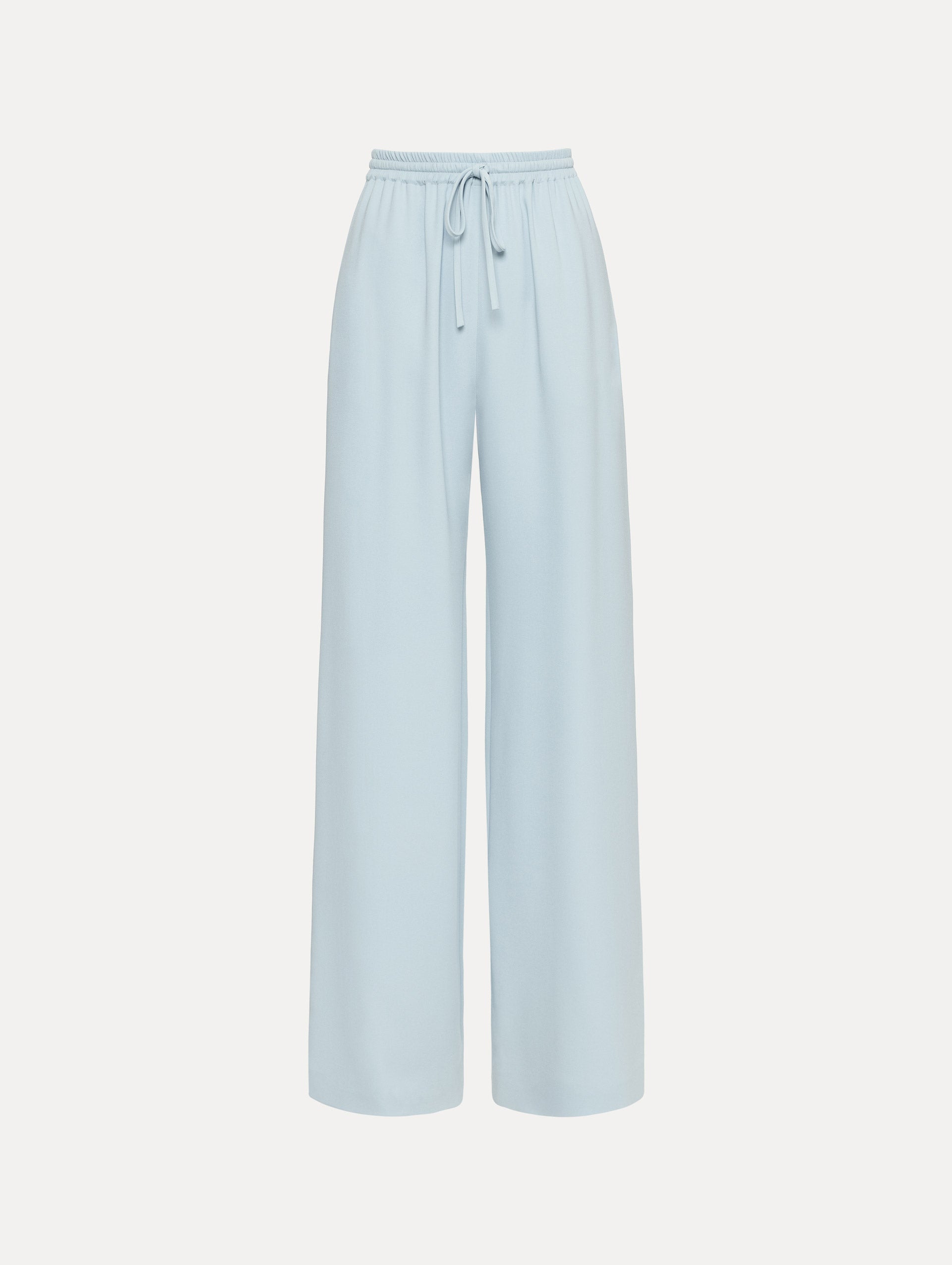 Sky Blue Silk Georgette Drawstring Pant with high drawstring waist and flowy silhouette. 