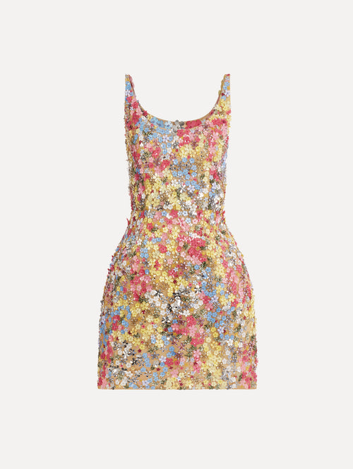 Porcelain Flower Embroidered Sleeveless Dress