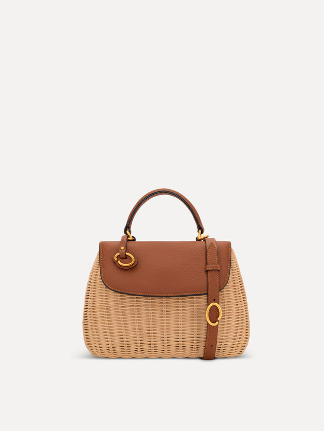 The Mini Poppy in Wicker in brown. Front View.