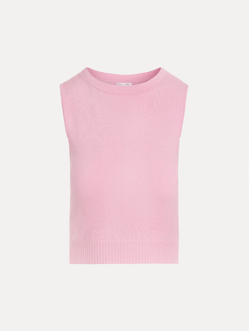 Knit tank top in the color Light Pink with ribbed trim and neckline.