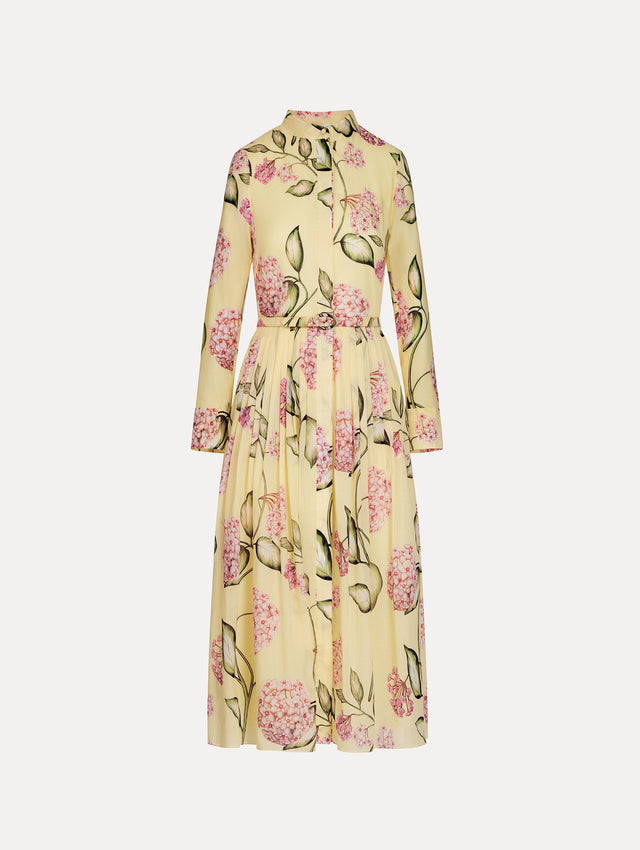 Porcelain Flower Cotton Poplin Long-Sleeve Dress