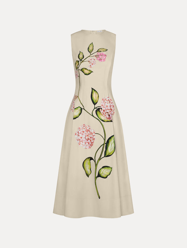 Porcelain Flower Cotton Poplin Sleeveless Dress