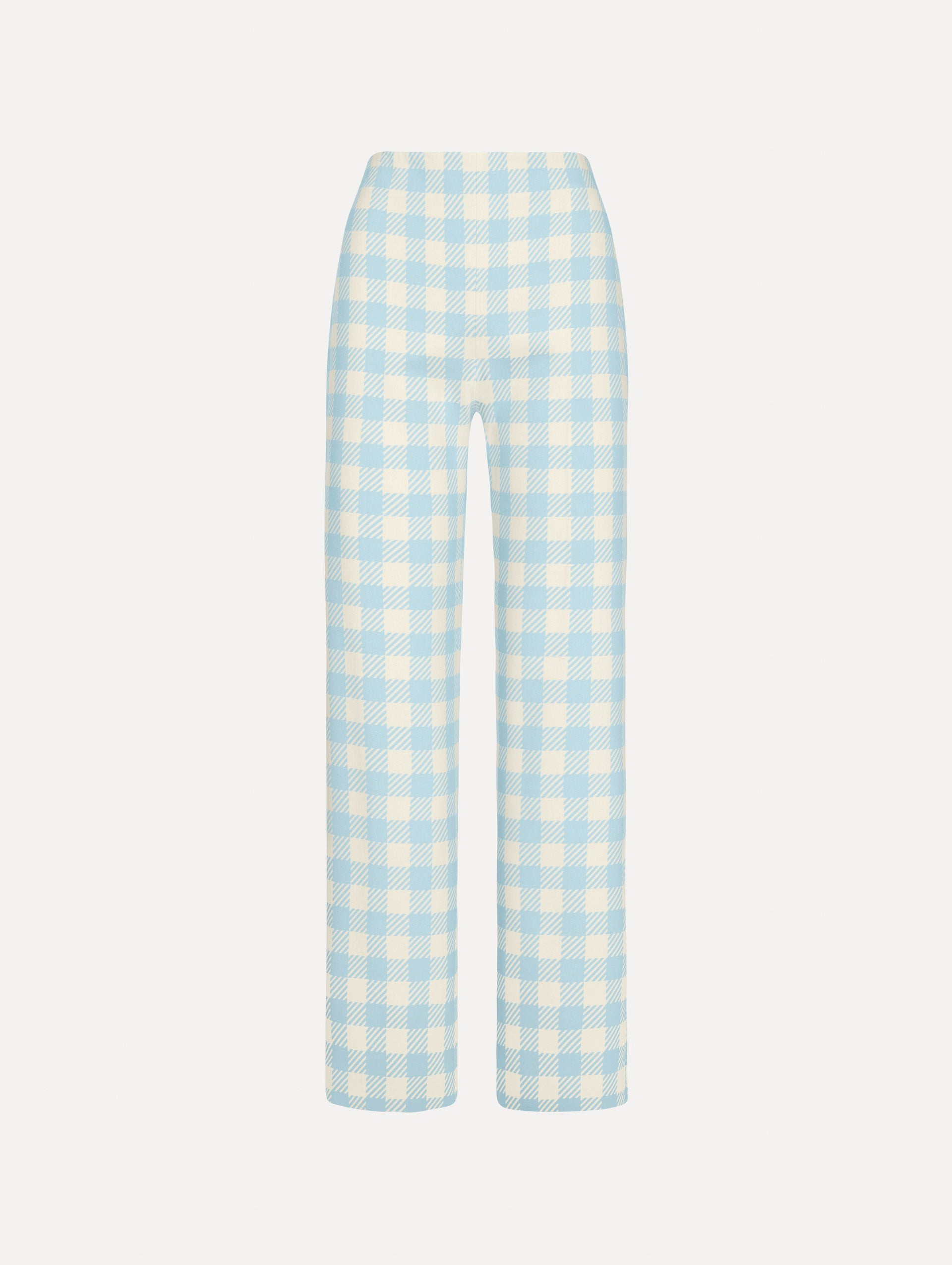 Gingham Wool-Blend Pant in Ice/White. Front view.