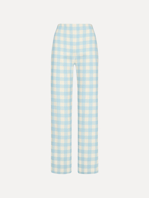 Gingham Wool-Blend Pant in Ice/White. Front view.
