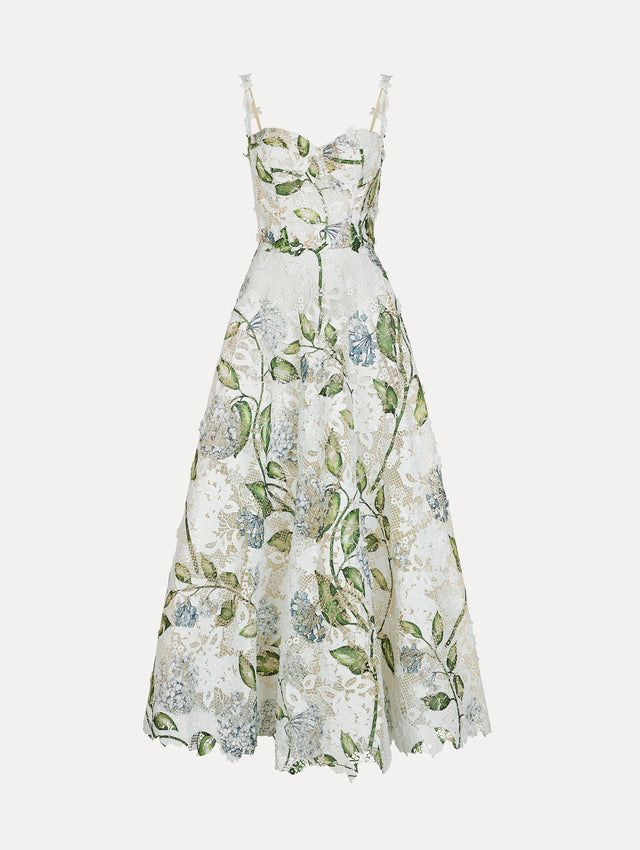 Porcelain Flower Guipure Cocktail Dress