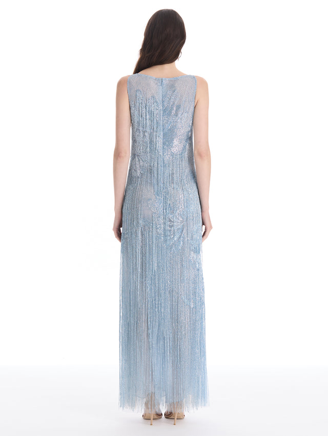 Beaded Chrysanthemum Fringe Gown
