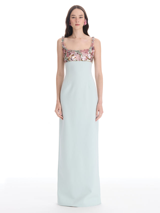 Iris Sequin Embroidered Column Gown