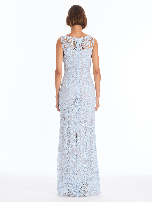 Floral Appliqué Chrysanthemum Guipure Gown