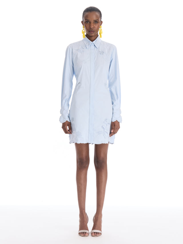 Iris Embroidered Cotton Poplin Shirt Dress