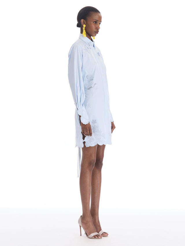 Iris Embroidered Cotton Poplin Shirt Dress