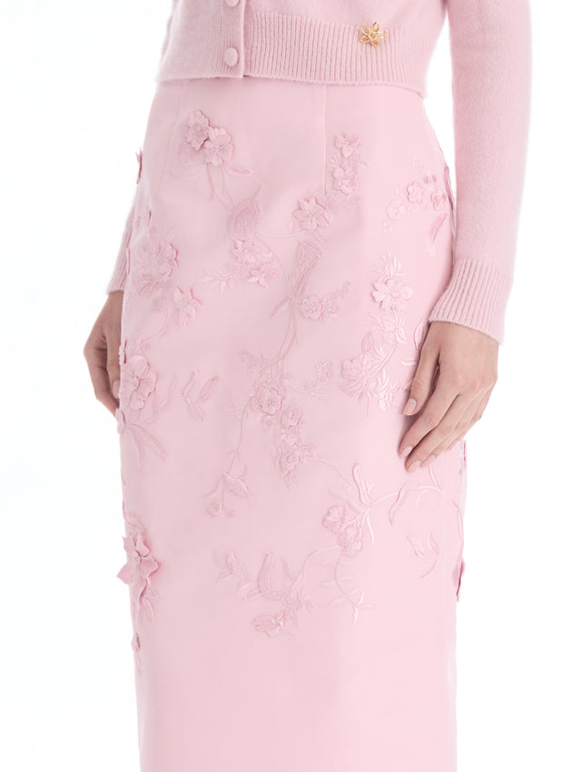 Iris Embroidered Pencil Skirt
