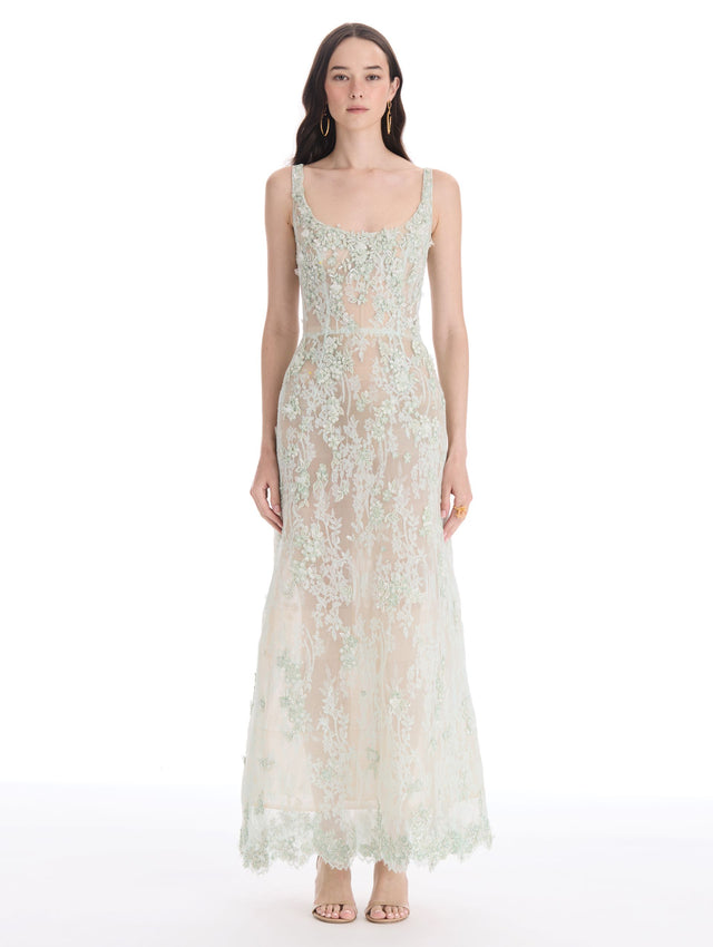 Floral Embroidered Chantilly Lace Gown
