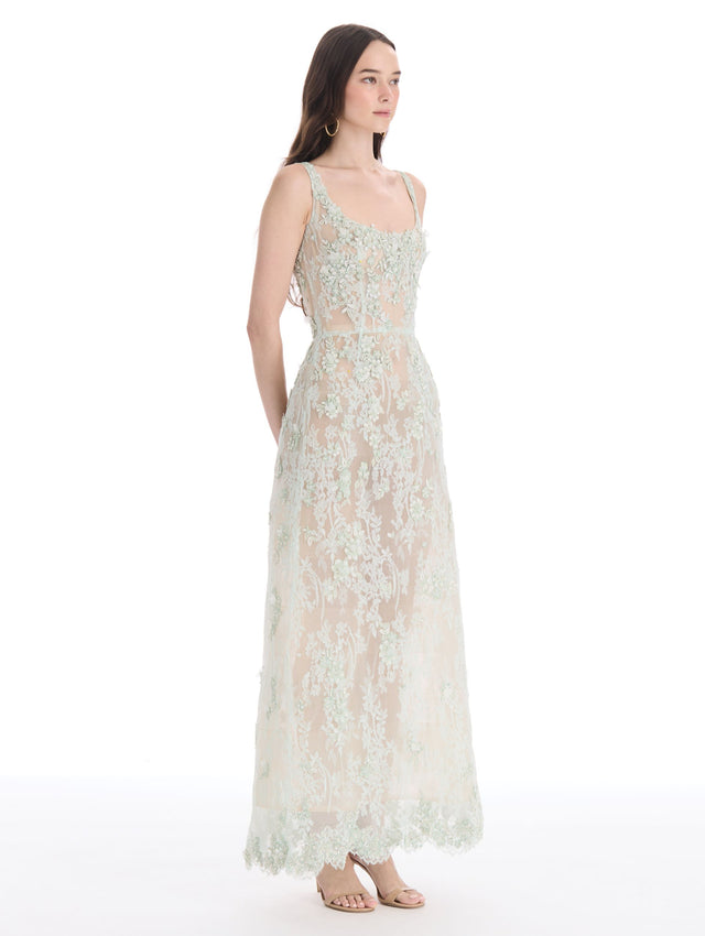 Floral Embroidered Chantilly Lace Gown