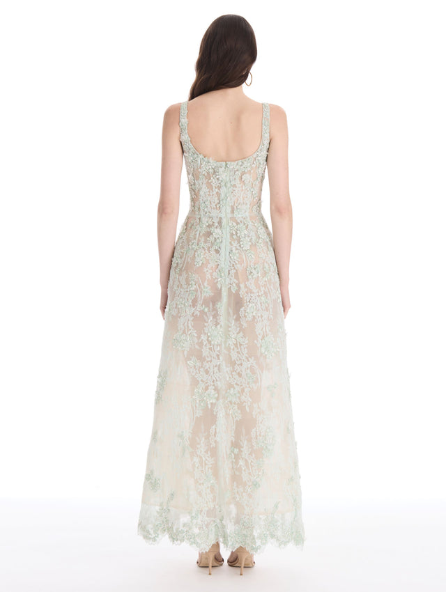 Floral Embroidered Chantilly Lace Gown