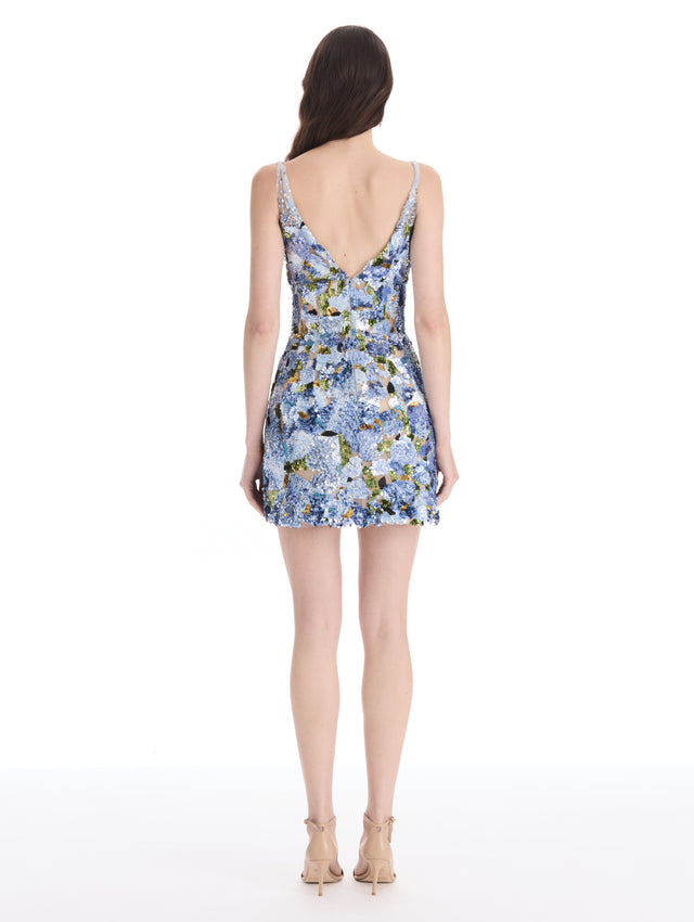 Watercolor Iris Sequin Embroidered Cocktail Dress