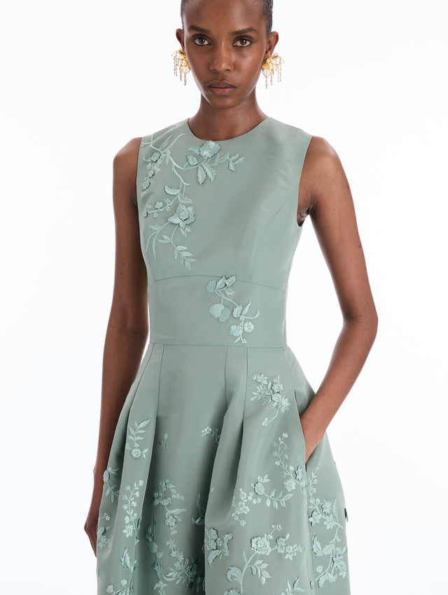 Iris Embroidered Faille Cocktail Dress