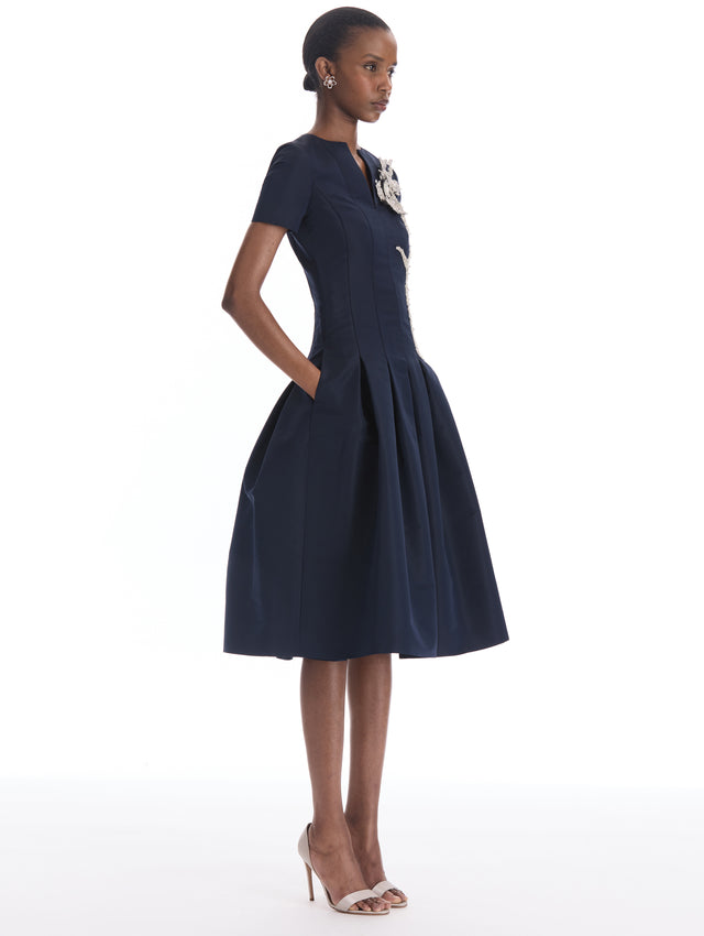 Iris Sequin & Bead Embroidered Appliqué Faille Dress