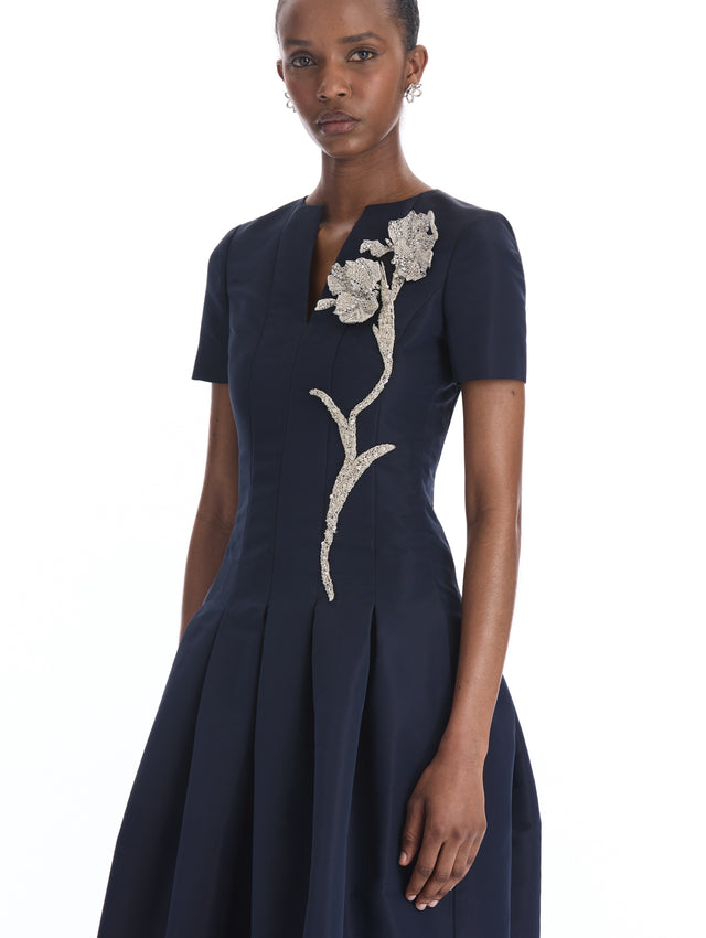 Iris Sequin & Bead Embroidered Appliqué Faille Dress