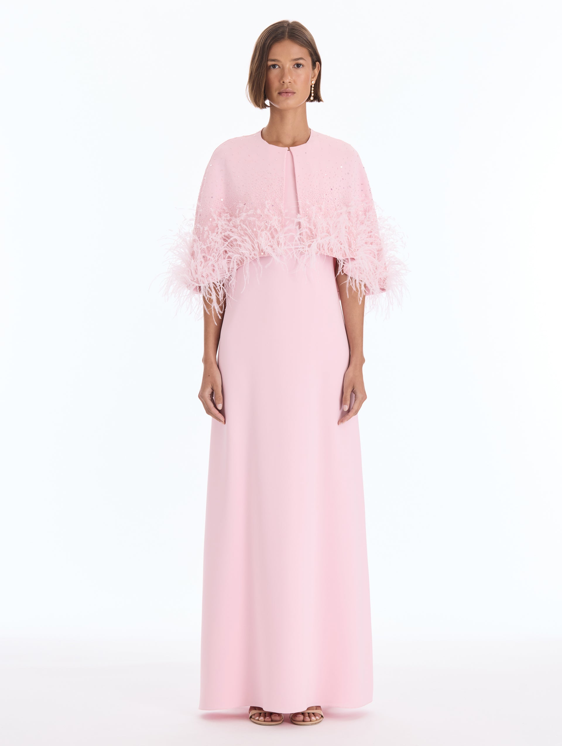 Crystal & Feather Embroidered Capelet Caftan